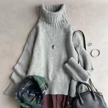 새상품급 GALERIE VIE//파인 울 하이넥 풀오버 그레이