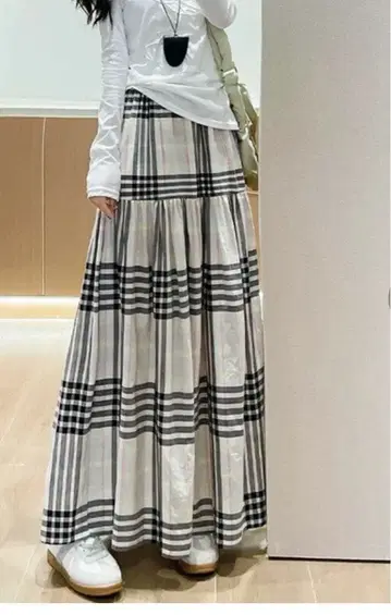 체크 무늬 스커트 맥시 길이