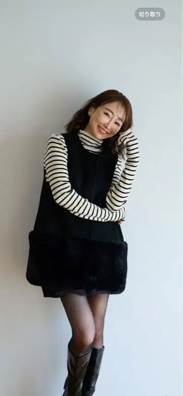 미사용 새상품 myu ECO 퍼 절개 2way 베스트 원피스