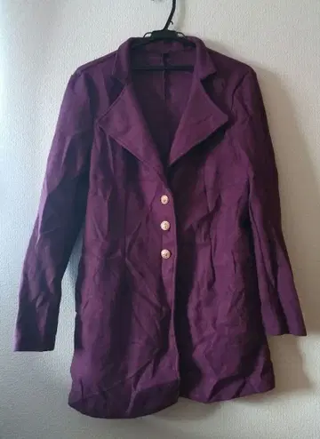 SHEIN 보라색 롱 코트 피크 라펠