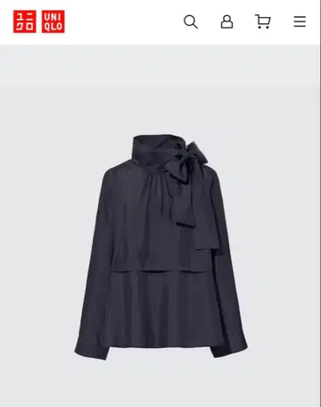 유니클로 x +J 실크 보타이 블라우스 (긴팔) 다크 그레이