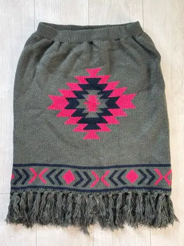 GORGE 기하학 패턴 네이티브 무늬 니트 타이트 스커트 카키 핑크