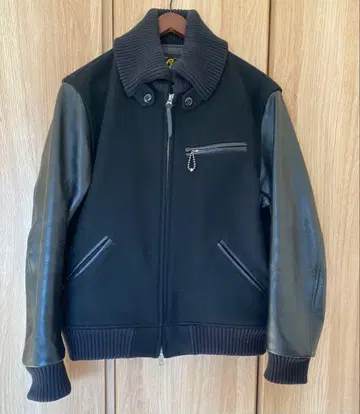 GOLD 가죽 x 울 콤비 집업 자켓 38