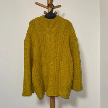 dizzit 케이블 짜임 니트 스웨터 긴팔 머스타드