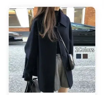 체스터 코트 울 코트 여성용 네이비