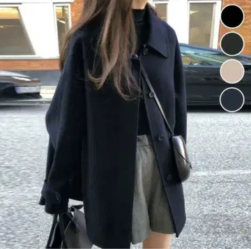 체스터 코트 울 코트 여성용 네이비