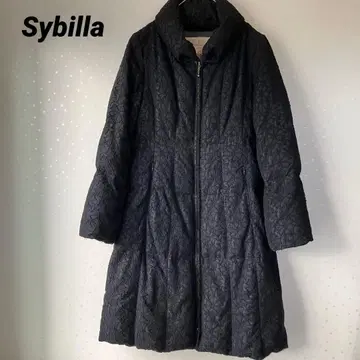 시빌라 다운 코트 다운 자켓 자수 레이스 블랙 롱 고급스러움