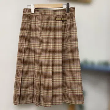 체크 무늬 플리츠 스커트 벨트 포함