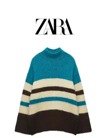 ZARA 자라 니트 스웨터 보더 하이넥 모헤어 니트