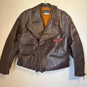 EMPORIO ARMANI 천연 가죽 라이더 자켓 브라운