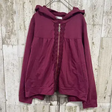 엑시즈팜 후드티 집업 레이스업 플리츠 와인 M