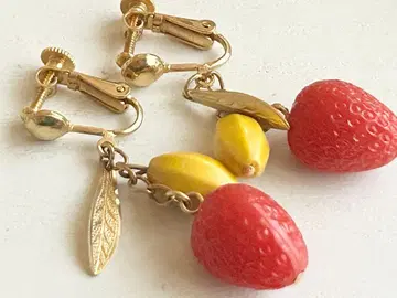 골동품 당시 미사용 딸기 레몬 후르츠 vintage 레트로 귀찌