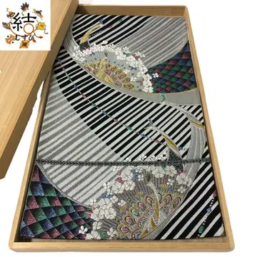 MO-3107 후쿠로 오비 화려한 공작 패턴 금은사 후리소데 블랙 컬러