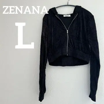 새상품급 ZENANA L 사이즈 블랙 후드 부착 크롭 후드티 타월 원단