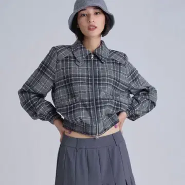 TINA:JOJUN 체크 숏 자켓 그레이