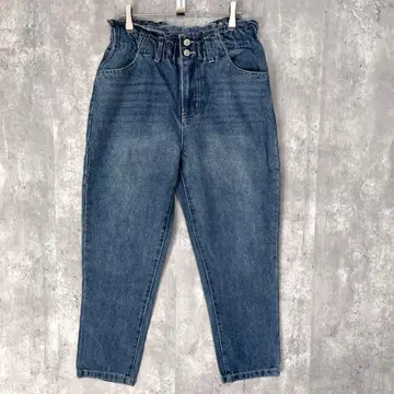 SPRAY PREMIUM 하이웨스트 개더 테이퍼드 데님 루즈핏