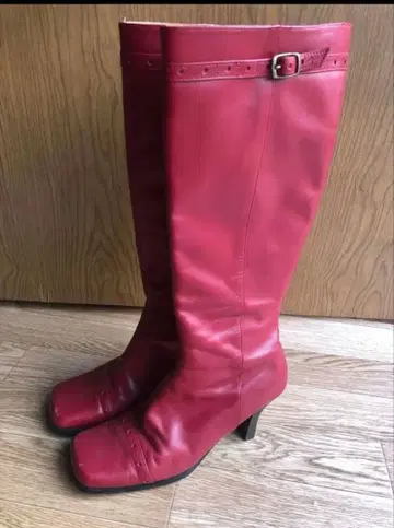 미쉘클랑 빨간색 롱 부츠 스퀘어토 24.5cm 귀여운