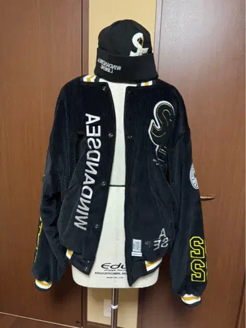 WIND AND SEA 코듀로이 블랙 바시티 자켓