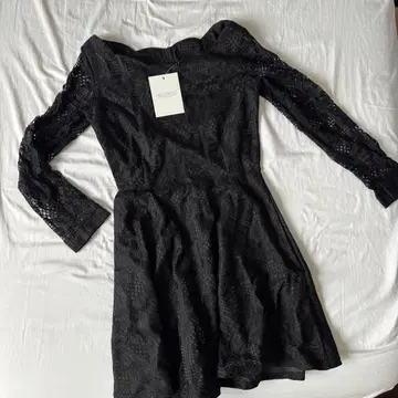 블랙 레이스 긴팔 미니 원피스