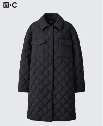 새상품급 유니클로C 퍼프테크 오버 사이즈 퀼트 코트 블랙 S 사이즈