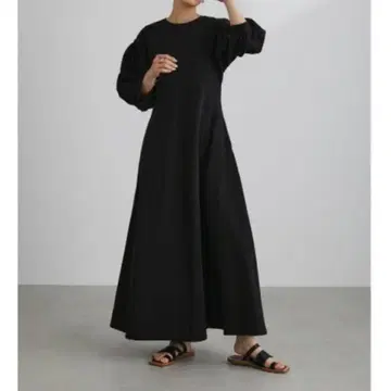 스타일 믹서기 볼륨 슬리브 원피스 면 100 블랙 M