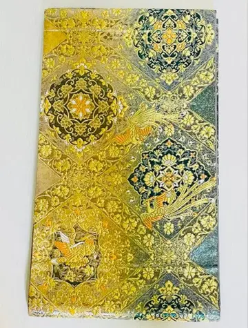 순수 실크 후쿠로 오비 전통적인 일본풍 패턴 골드 컬러 봉황 꽃무늬