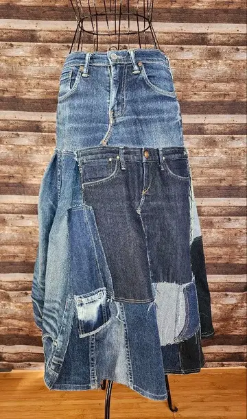 데님 리메이크 롱 스커트