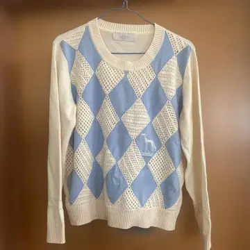 adabar 아이스 블루 다이아몬드 패턴 니트 스웨터