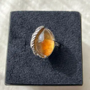 시트린 꿩 깃털 실버 반지