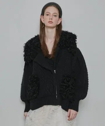 [택 포함 새상품] 라벨에튀드 니팅 x 퍼 니트 라이더스 재킷