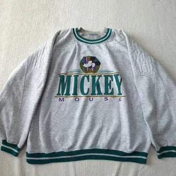 90s 미키 맨투맨 XL 숄더 패치 박스 실루엣