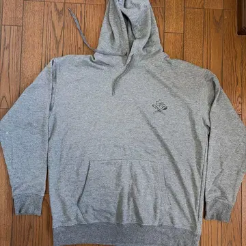 그레이 후드 부착 후드티 백 프린트