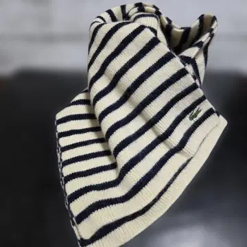 LACOSTE 스트라이프 머플러 아이보리/네이비