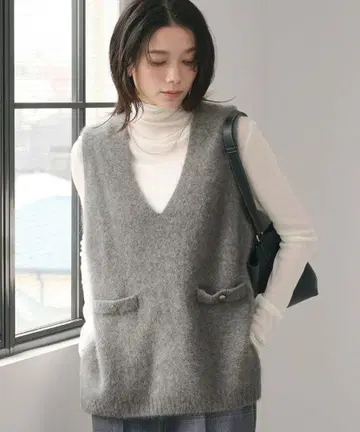 헤어리 니트 베스트 그레이