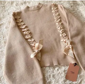 에이미 이스트 월 리본 니트 풀오버 베이지