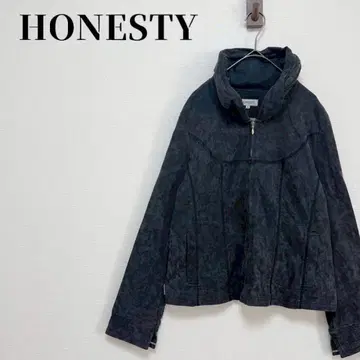 HONESTY 페이크 스웨이드 스탠드 카라 자켓 그레이 블랙 면 혼방