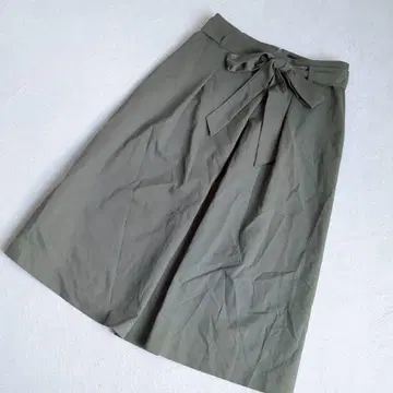 인디비 미디 플레어 스커트 턱 디자인 허리 리본 38