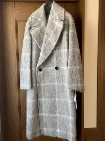 23구 그레이 체크 무늬 더블 브레스트 코트