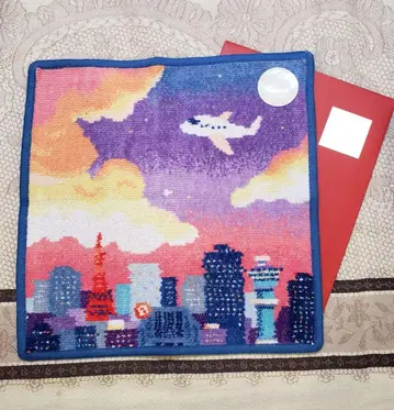 새상품 페이 손수건 콜라보 이세탄 하네다 손수건 선셋 블루