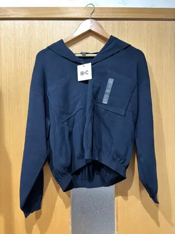 네이비 후드 부착 크롭 후드티 M
