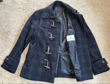 MEN'S MELROSE 네이비 그린 체크 숏 더플 코트 3