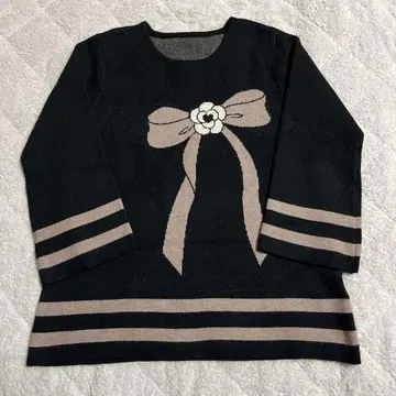 &LOVE 아러브 까멜리아리본 자카드 니트 튜닉 L 사이즈