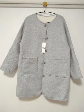 GU 그레이 노카라 자켓 롱 코트 M