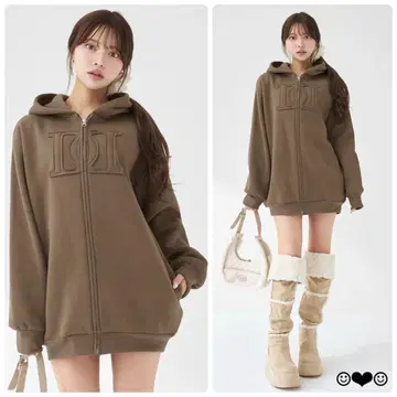 Darich 아플리케 DD 로고 후드티 모카