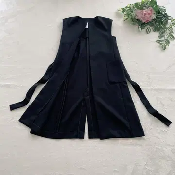 에스트네이션 울 롱베스트 노카라 블랙 허리 리본 일본제