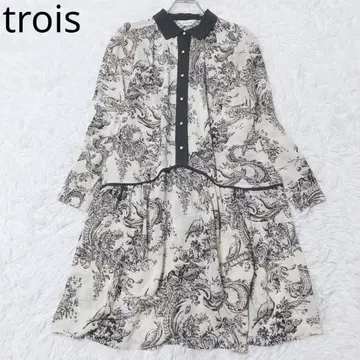 트로와 셔츠 원피스 허리 절개 개더 페미닌 베이지 배색