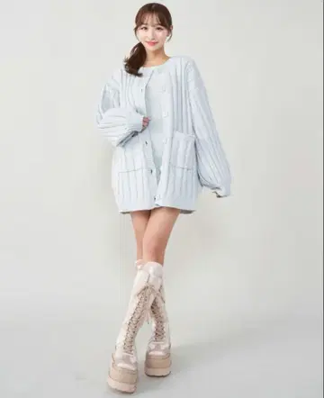 Darich 샤벳 니트 앙상블 원피스 가디건 세트