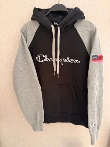 Champion 후드 부착 후드티 L 사이즈 블랙/그레이