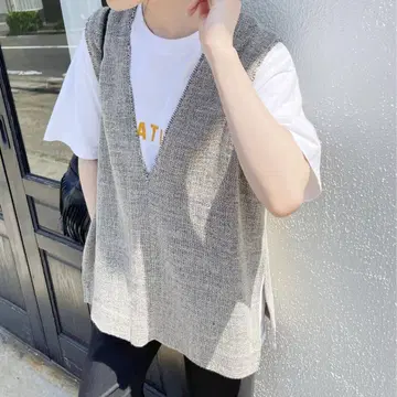 Spick and Span 브라운 V넥 베스트 프리 사이즈 0105