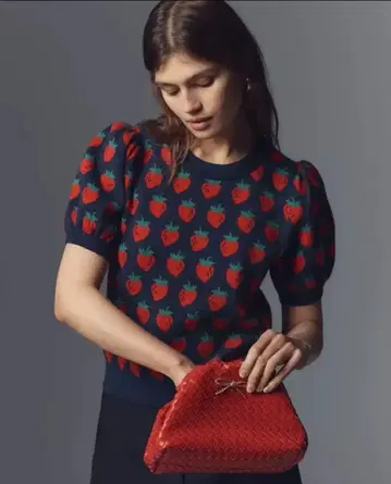 스트로베리 패턴 큐트 반팔 니트 S